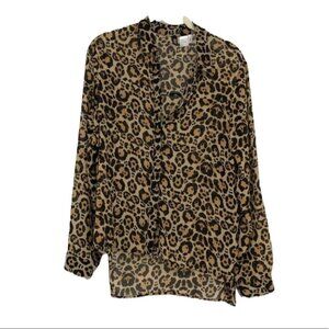 H&M  cheetah leopard print sheer button down blouse size 4 loose fit
